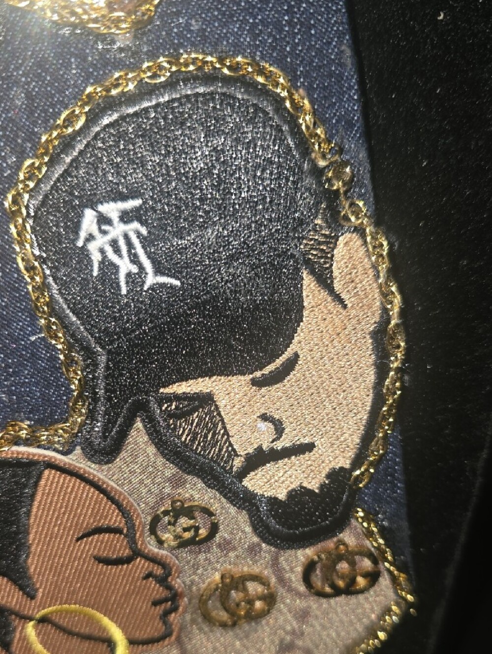 Denim Tie Necklace With Gold Embellishments - Picture 5 of 9